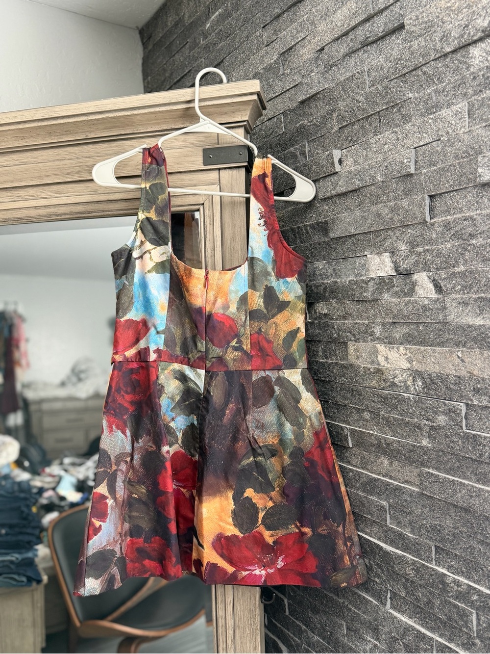 PrettyLittleThing Red, Blue, Gold Floral Party Dress